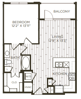 1 bedroom 1 bathroom floor plan E at Station at Old Town, Texas